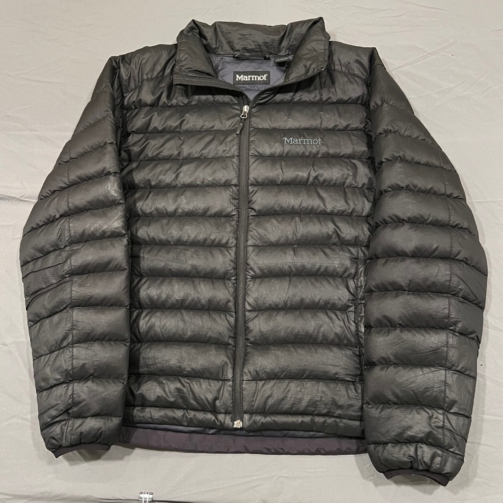 Marmot Mens 700 Fill Down Puffer Jacket Black Large Full Zip Insulated Coat
